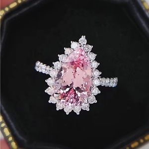 NEW Pink crystal cubic Zircon elegant bridal engagement cocktail ring sz9